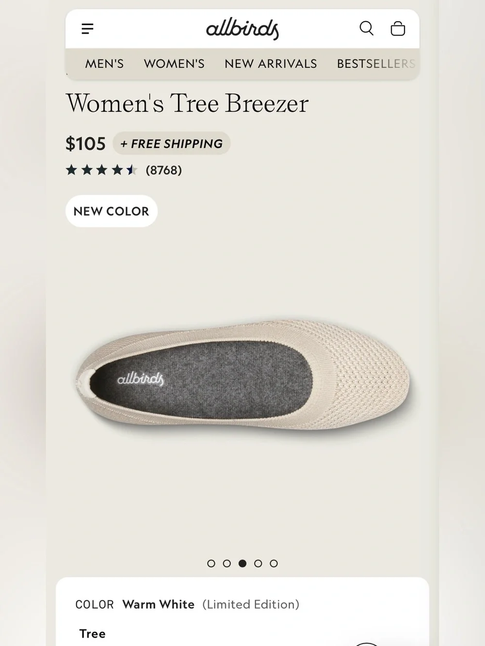 allbirds Women’s Tree Breezer Ballet Flat — Light Beige - Picture 2 of 10